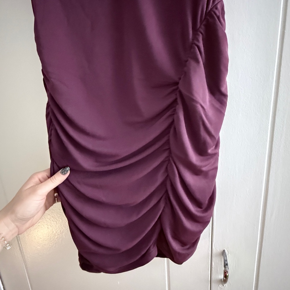Reformation Deep Purple Ruched Mini Dress - Picture 3 of 4